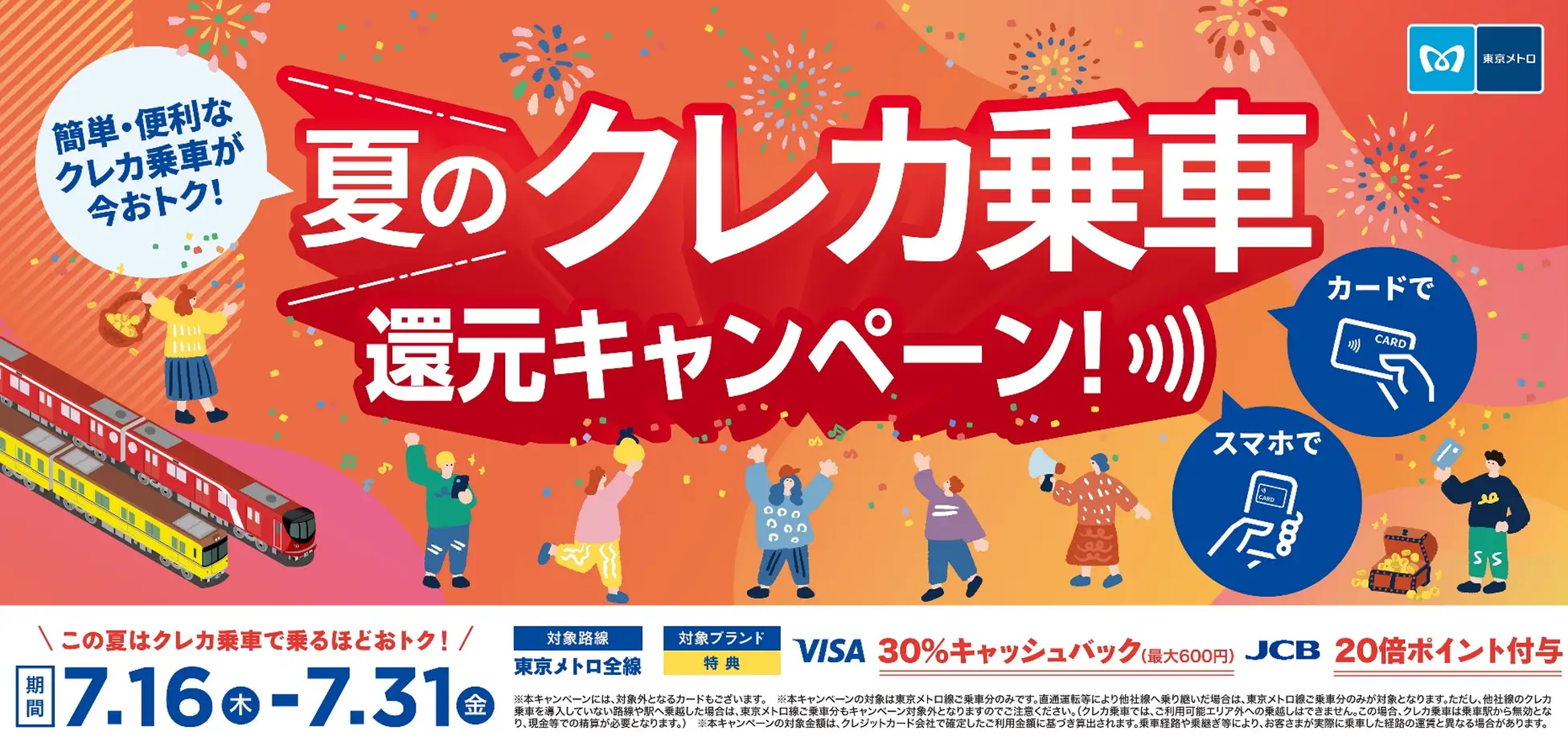 東京メトロ夏のクレカ乗車キャンペーン2026｜Visa30%・JCB20倍